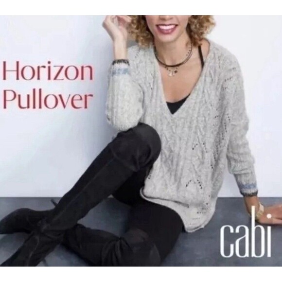Cabi Sweaters - Women's Cabi # 3848 Horizon Pullover Gray V-Neck Oversized Chunky Knit Sweater S